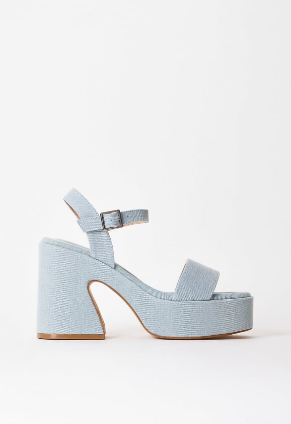 Carole Platform Heeled Sandal Light Denim