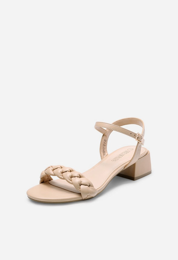 Braided Open Toe Heeled Sandal Nude