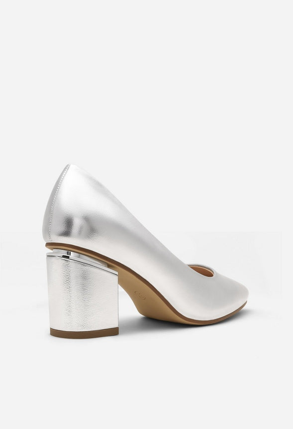 Chunky Heeled Pumps Silver