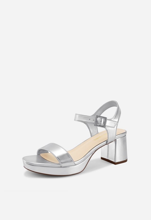 Chunky Block Heeled Sandals Silver