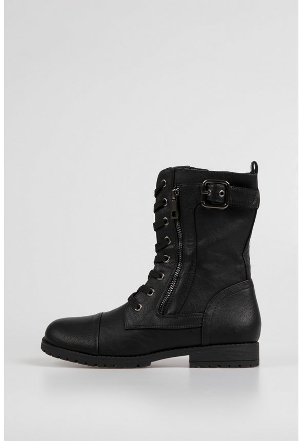 Lace Up Flat Combat Boot Black