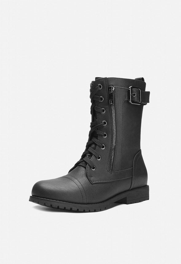 Lace Up Flat Combat Boot Black