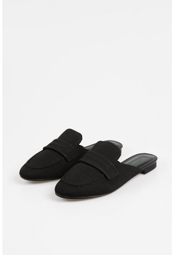 Rounded Toe Flat Mules Black