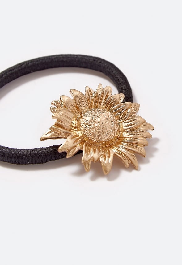 Heidi Sunflower Ponytail Holder Black/ Gold