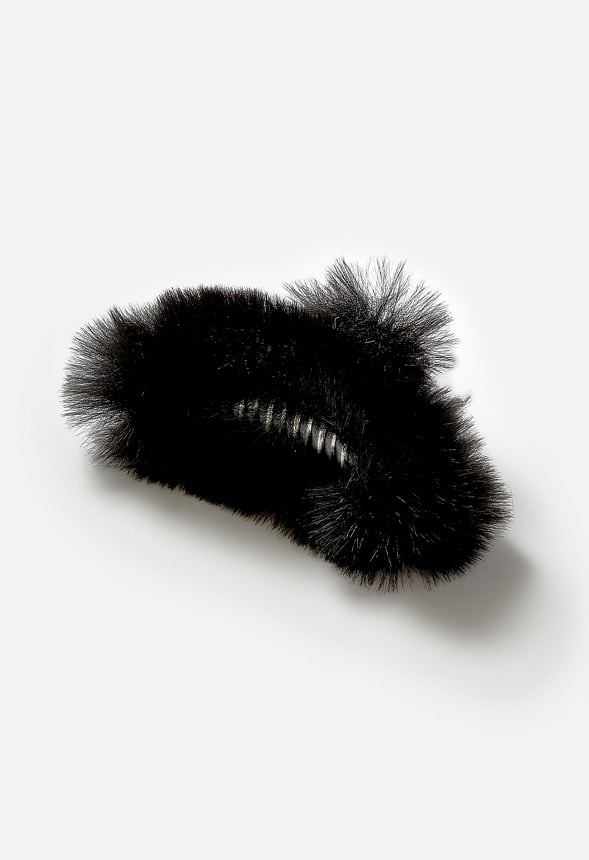 Jenna Fluffy Faux Fur Hair Claw Black