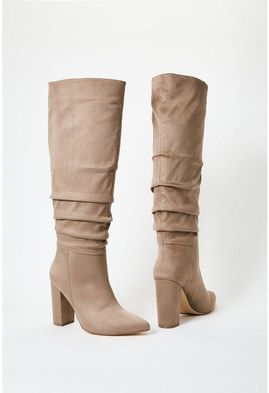 Rosamund Slouch Heeled Boot Taupe