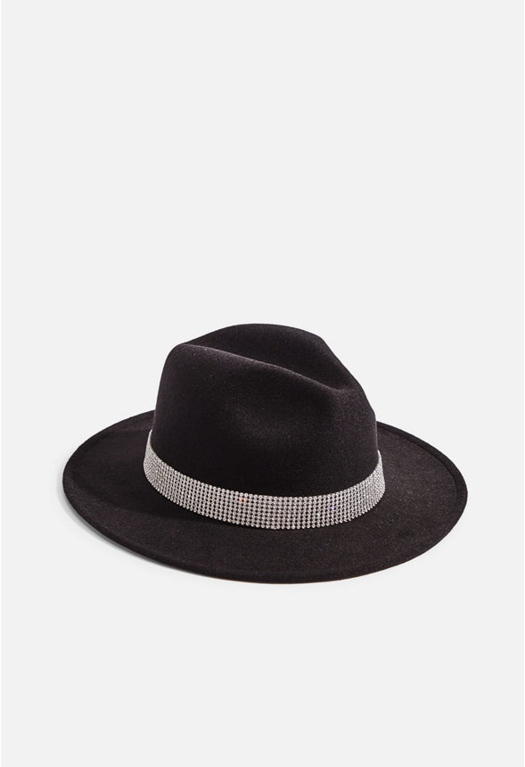 Rhinestone Felt Hat Black