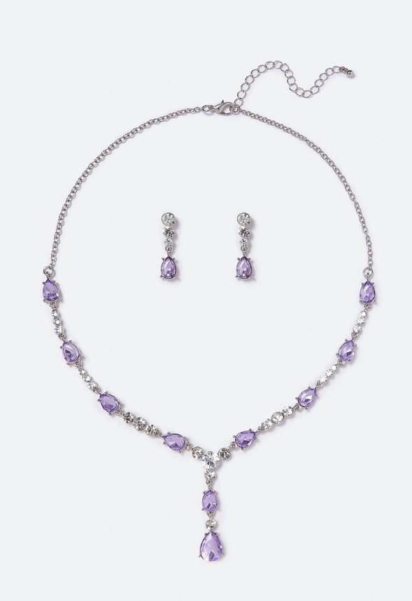 Calliope Stone and Crystal Necklace Set Lilac/ Silver