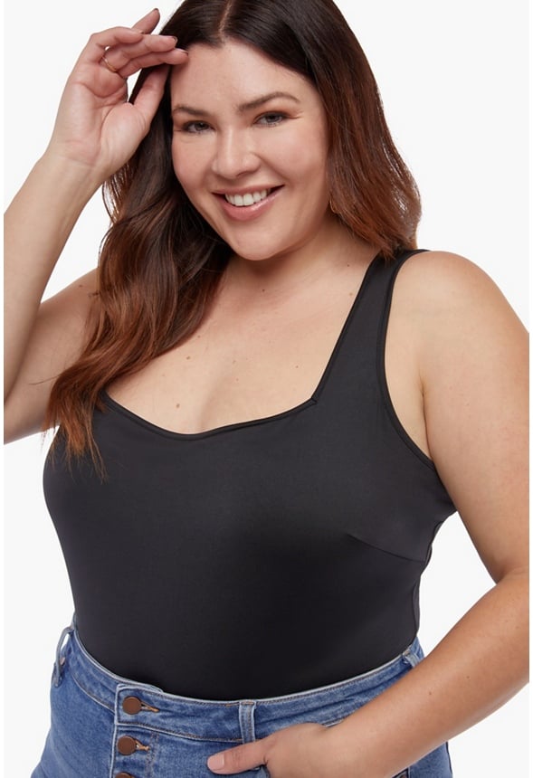 Square Neck Sleeveless Bodysuit Black Caviar