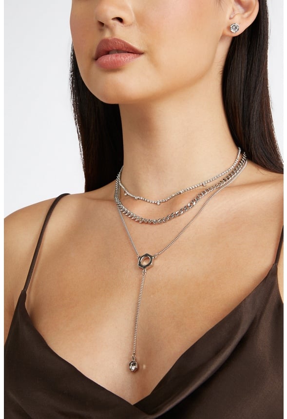 Gemma Layered Ring Necklace Silver