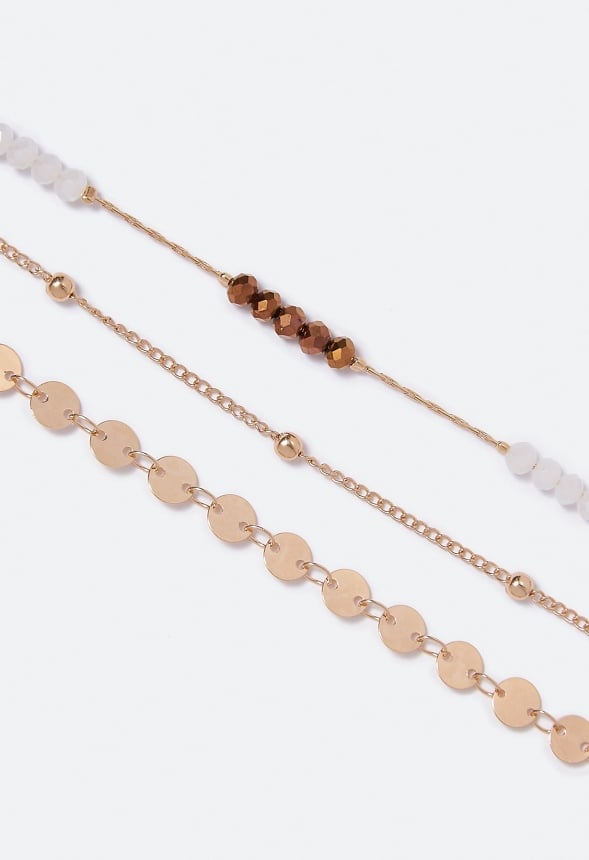 Skyla Beads and Chain Layered Necklace Pink/ Teal/ Gold