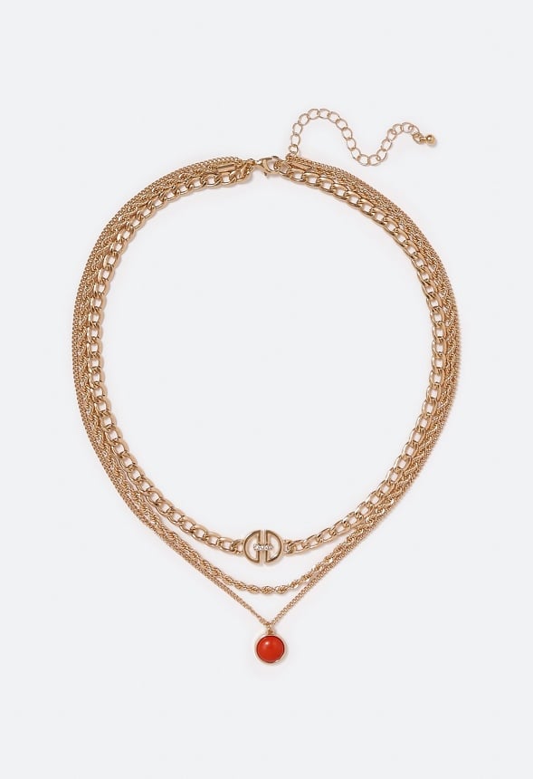 Arianna Semi Precious Drop Layered Necklace Rust/ Gold