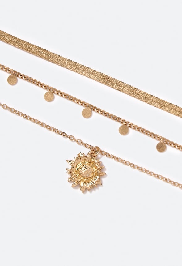 Emilia Sunflower Multirow Necklace Crystal/ Gold