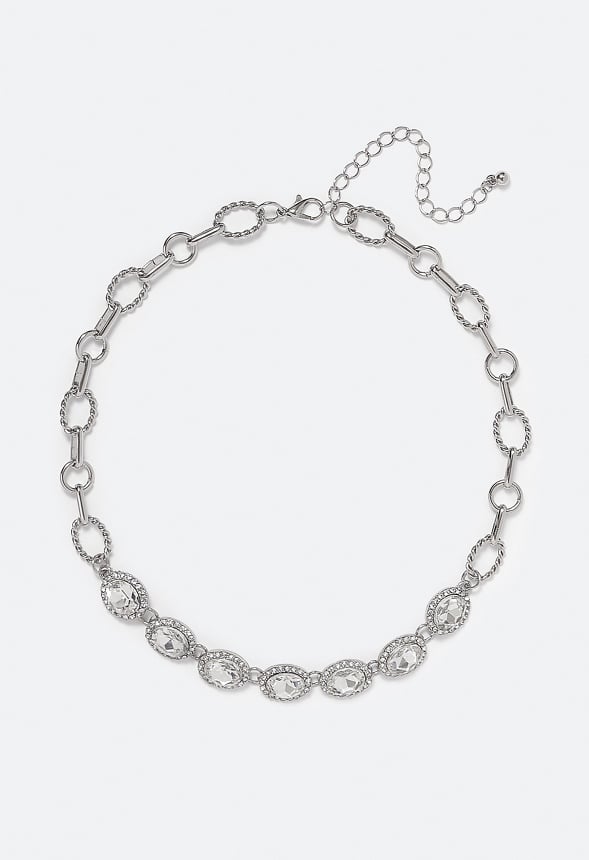 Luella Oval Glass Stones Necklace Silver
