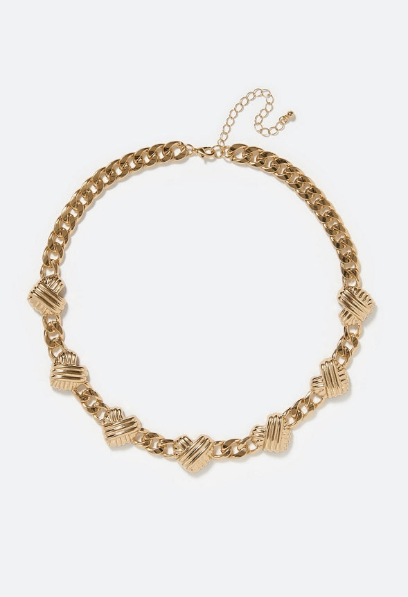 Halle Textured Heart and Chain Necklace Gold