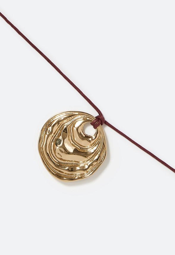 Lea Organic Metal Pendant Cord Necklace Burgundy/Gold