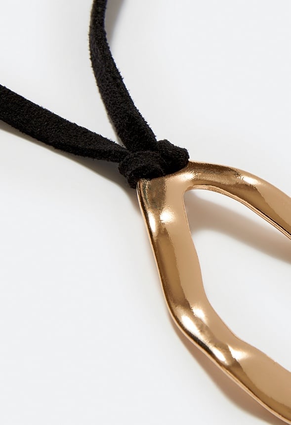 Lexie Smooth Metal Teardrop Pendant Necklace Black/Gold