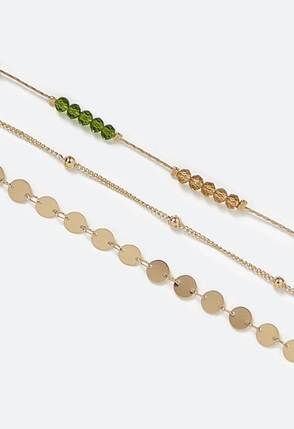 Hattie 3 Rows Faceted Glass Beads And Chain Necklace Gold