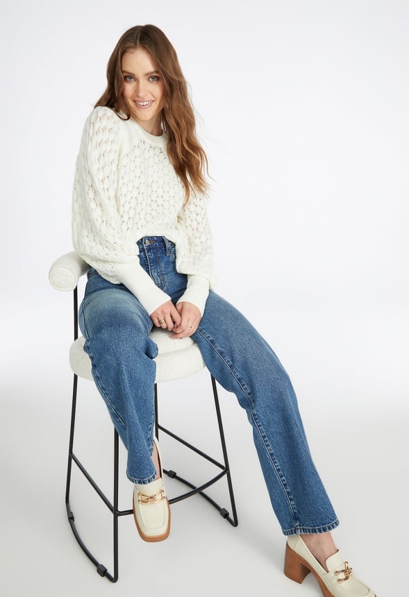 Pointelle Stitch Sweater Marshmallow White