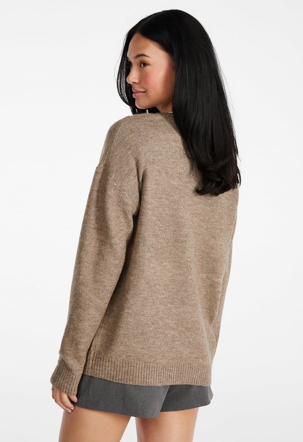 Boyfriend Pullover Crew Neck Sweater Portabella Heather