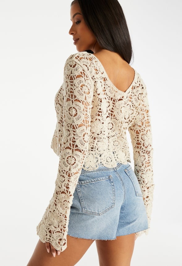 Crochet Stitch Sweater Birch White