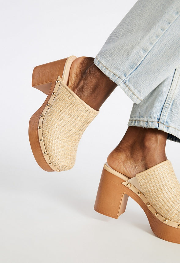 Penelope Block Heeled Mule Natural