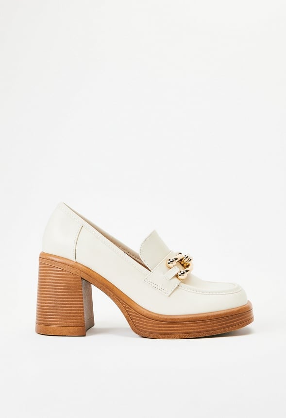 Daria Block Heeled Loafer Court Birch White