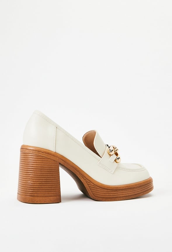 Daria Block Heeled Loafer Court Birch White