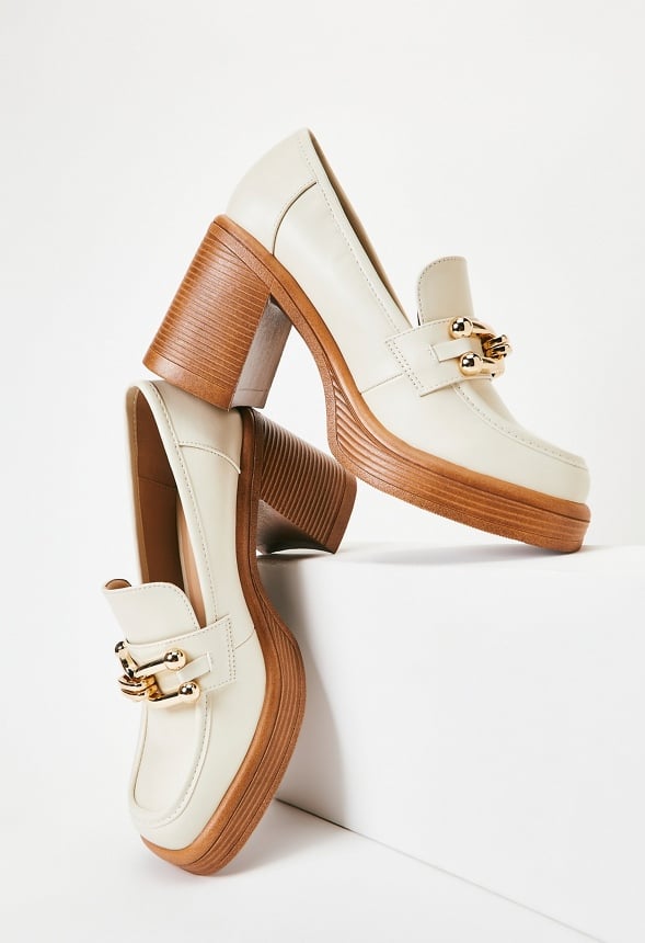 Daria Block Heeled Loafer Court Birch White