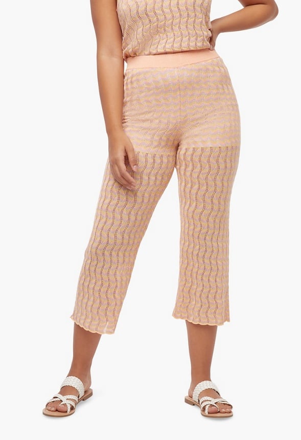 Pointelle Crop Trousers Pink Multi