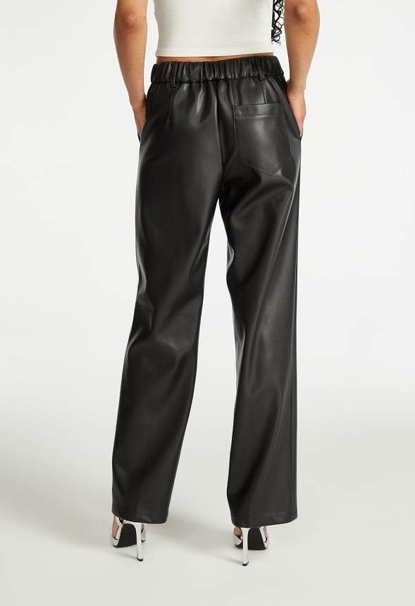 Wide Leg Faux Leather Trousers Black Caviar
