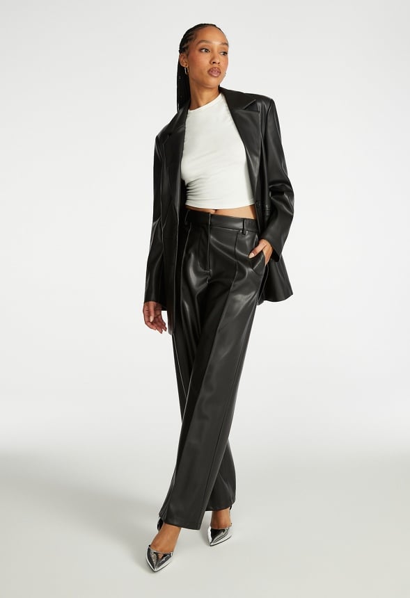 Wide Leg Faux Leather Trousers Black Caviar