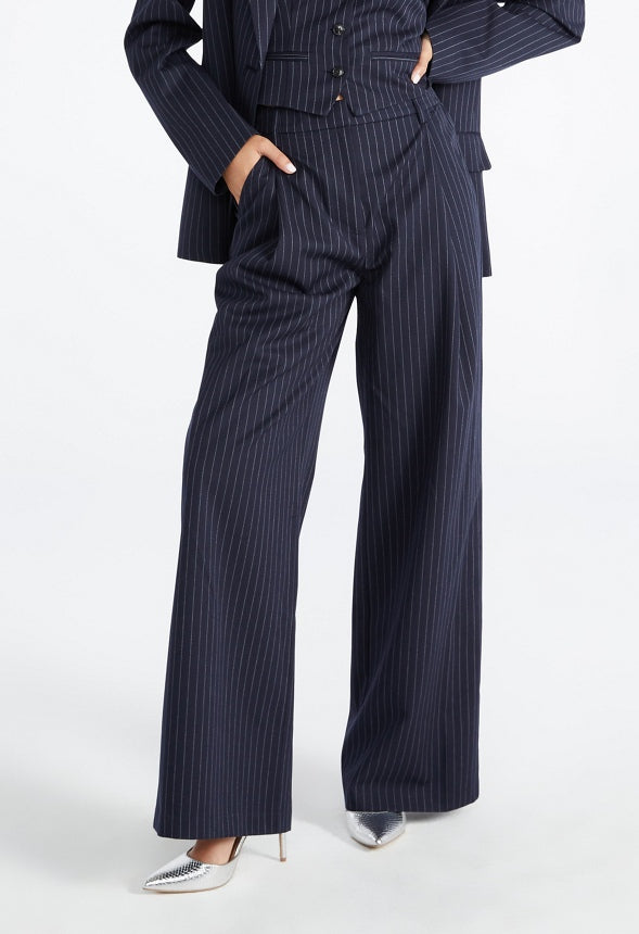Pinstripe Wide Leg Trousers Navy Stripe