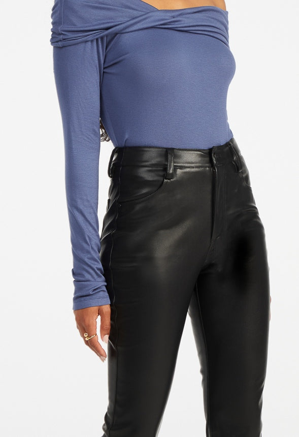 Faux Leather Bootcut Trousers Black Caviar