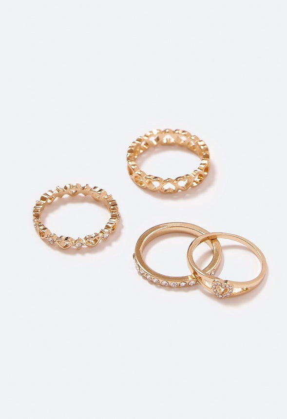 Thea Mixed Band Heart Ring Pack Crystal/ Gold