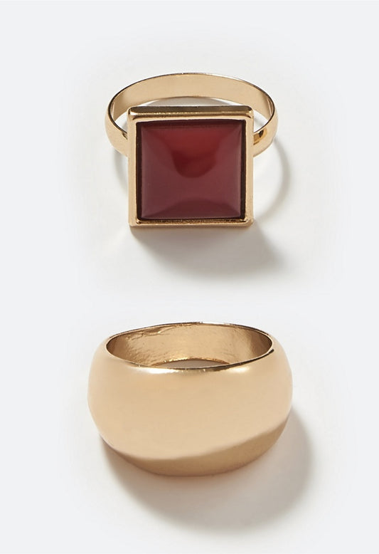 Luna Resin inlay and Domed Metal Ring Pack Burgundy/Gold