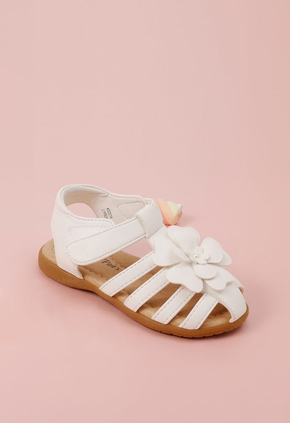 Flower Flat Sandals White