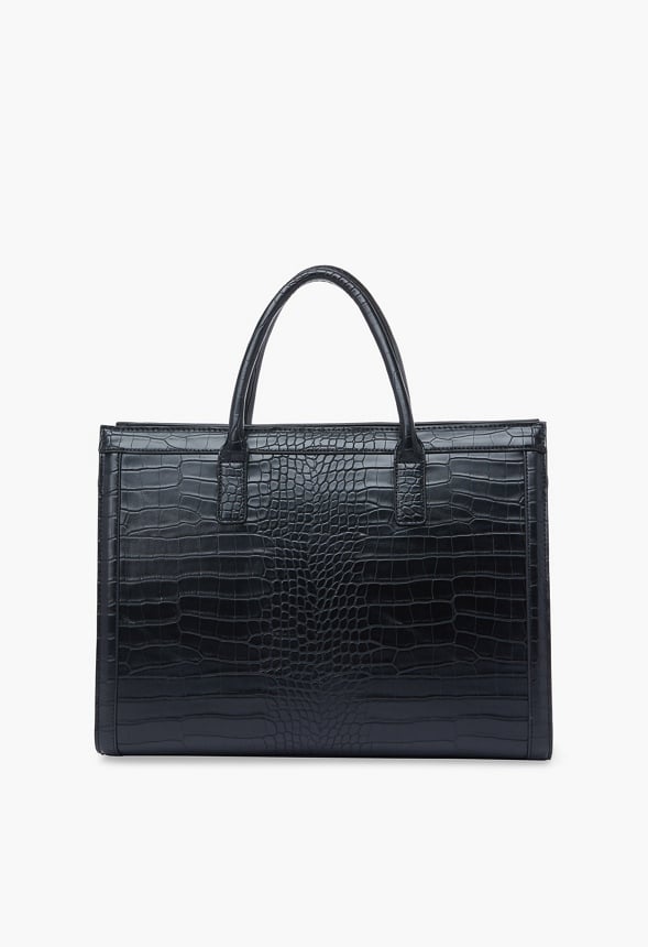 Paneled Satchel With Bracket Handles Black