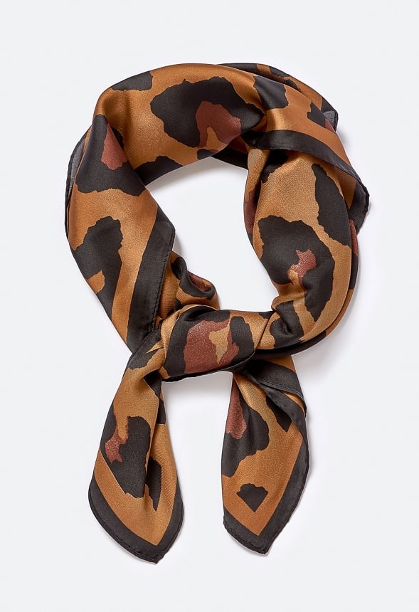 Marina Silk Like Leopard Print Scarf Bronze/ Black