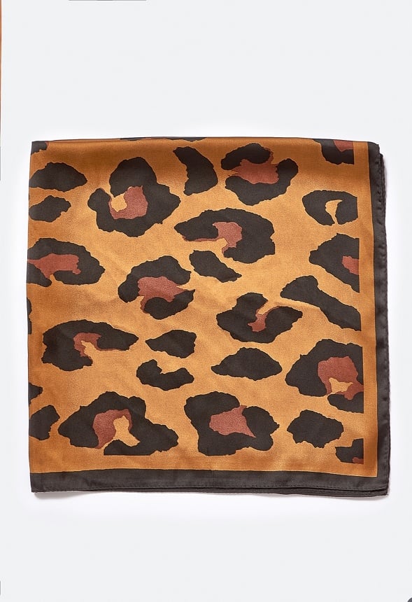 Marina Silk Like Leopard Print Scarf Bronze/ Black