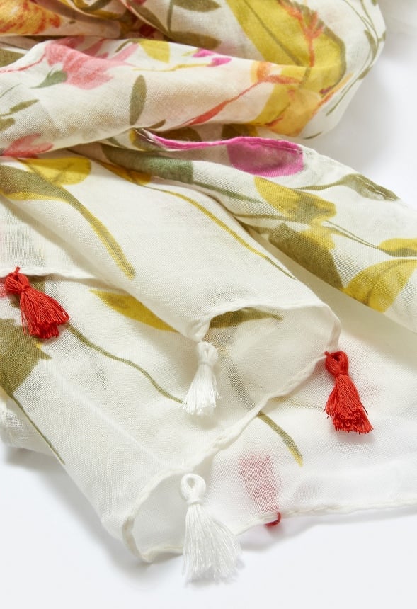 Via Multi Color Flower Print Long Woven Scarf Multi Mix/ Fabric