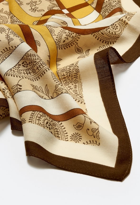 Ulla Tonal Cream And Brown Print Satin Like Scarf Cream/ Brown Mix/ Fabric