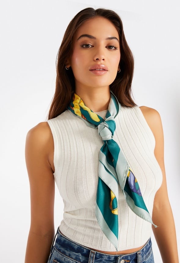 Eden Abstract Multicoloured Print Silk Like Scarf Teal Mix/ Fabric