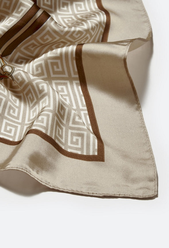 Riva Geometric Motif Silklike Square Scarf Tan/Cream