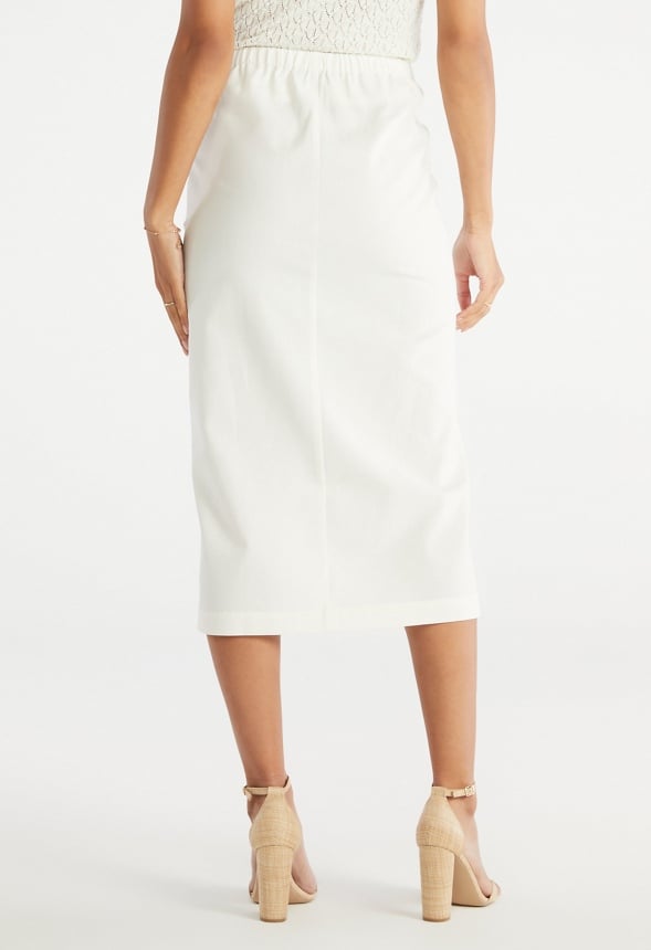 Linen Button Midi Skirt Marshmallow White