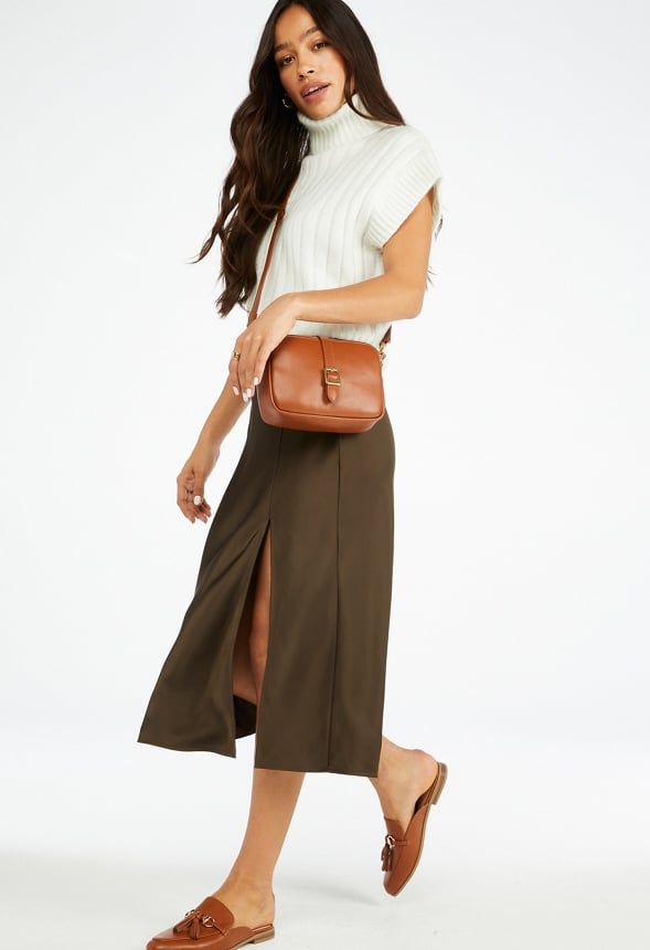 Charmeuse Slip Midi Skirt Wren