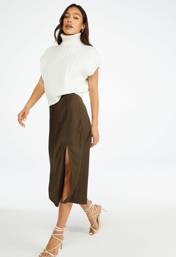 Charmeuse Slip Midi Skirt Wren