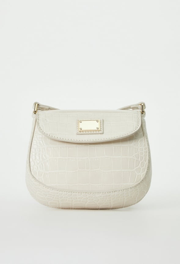 Shoulder Bag With Metal Plate Birch Croc