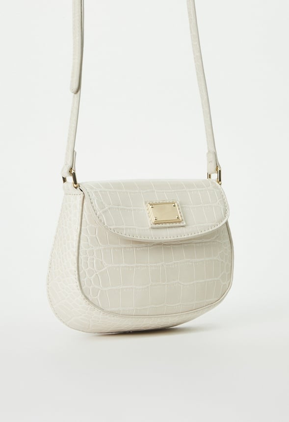 Shoulder Bag With Metal Plate Birch Croc