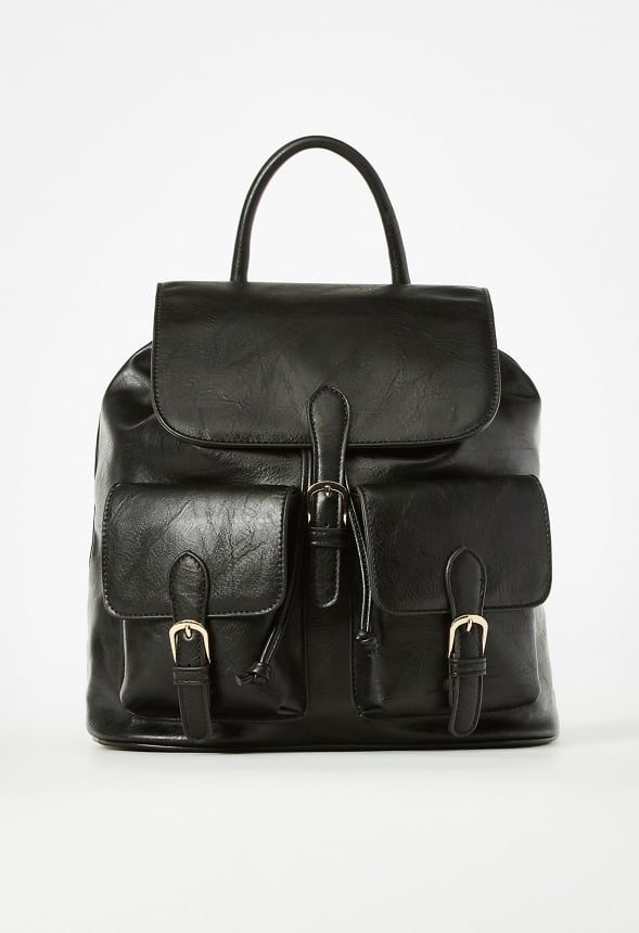 Flap Backpack With Buckles Black